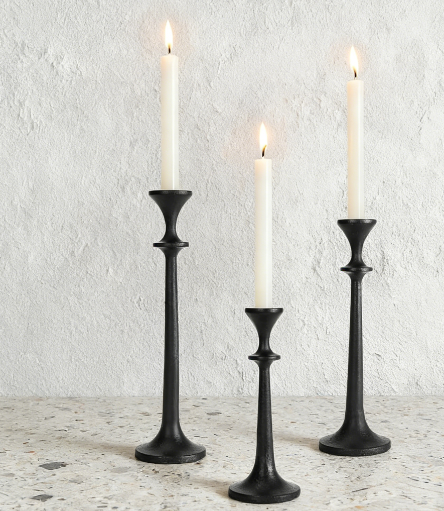 4-Piece Black Cast Iron Taper Candlestick Holders - Image 2