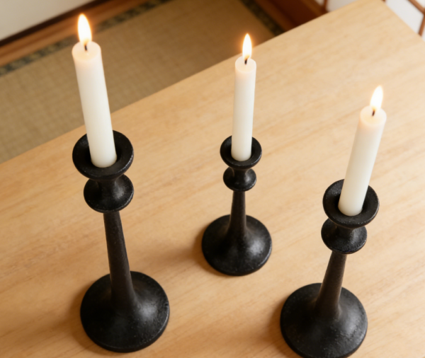 4-Piece Black Cast Iron Taper Candlestick Holders