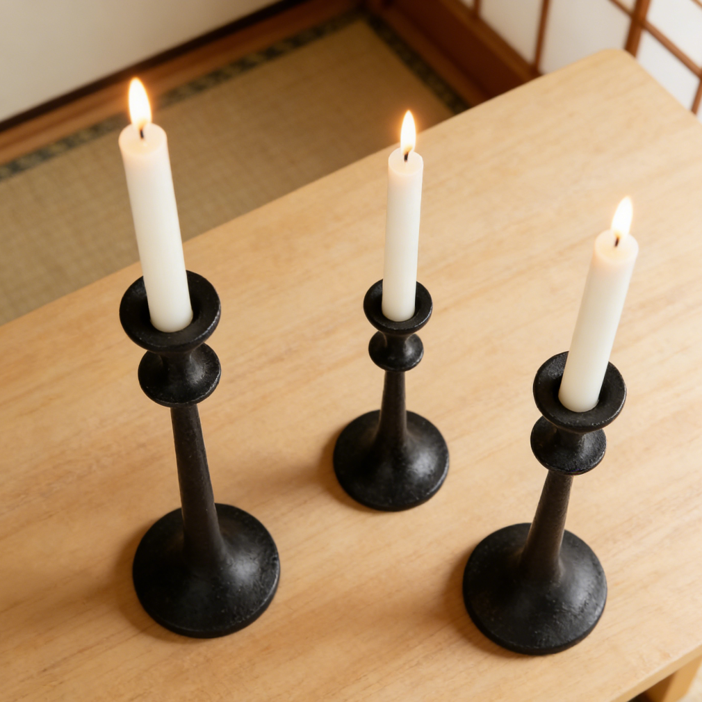 4-Piece Black Cast Iron Taper Candlestick Holders