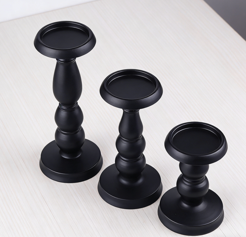 3-Piece Black Nordic Minimalist Taper Candle Holders - Image 2