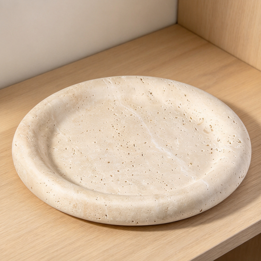 8-Inch Round Italian Travertine Vanity Tray - Image 2