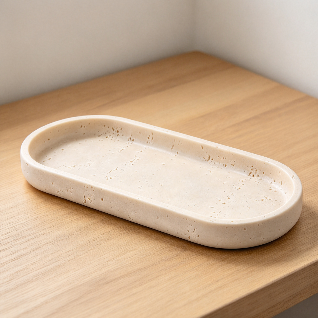 Travertine-Look Decorative Vanity Organizer Tray 11x4.9 In - Image 2