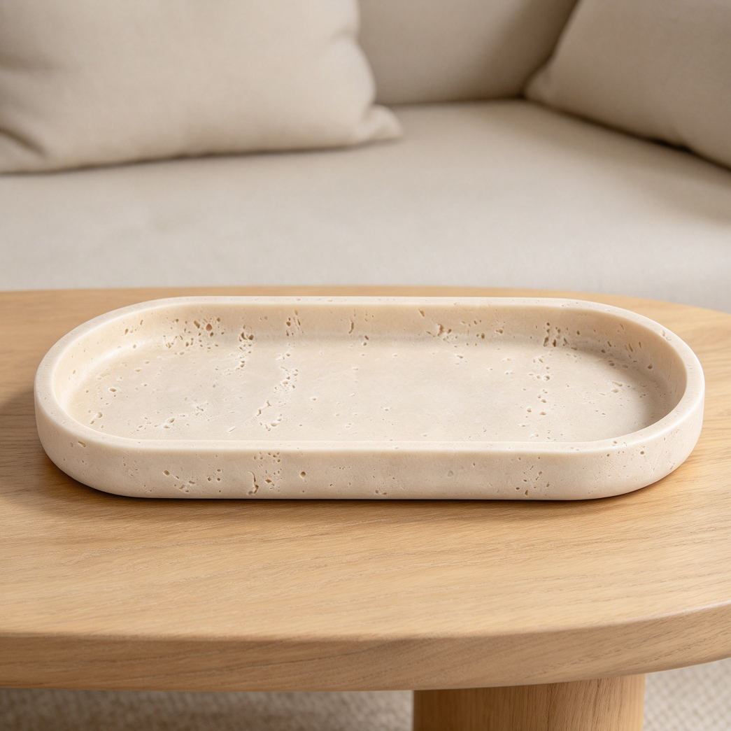 Travertine-Look Decorative Vanity Organizer Tray 11x4.9 In