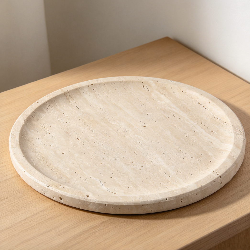 11.8-Inch Round Travertine Marble Serving Tray - Image 2