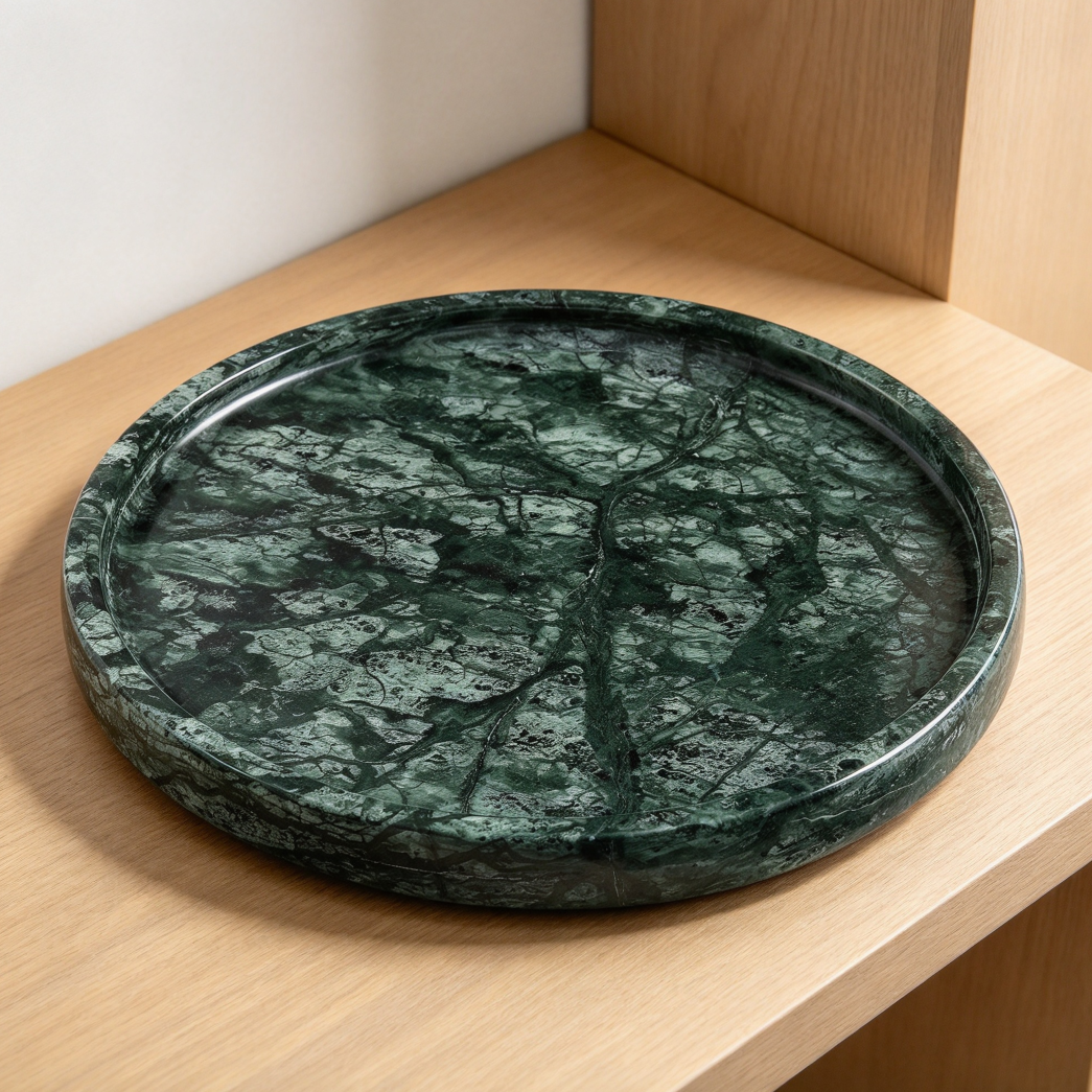 8-Inch Green Natural Marble Round Decorative Tray - Image 2