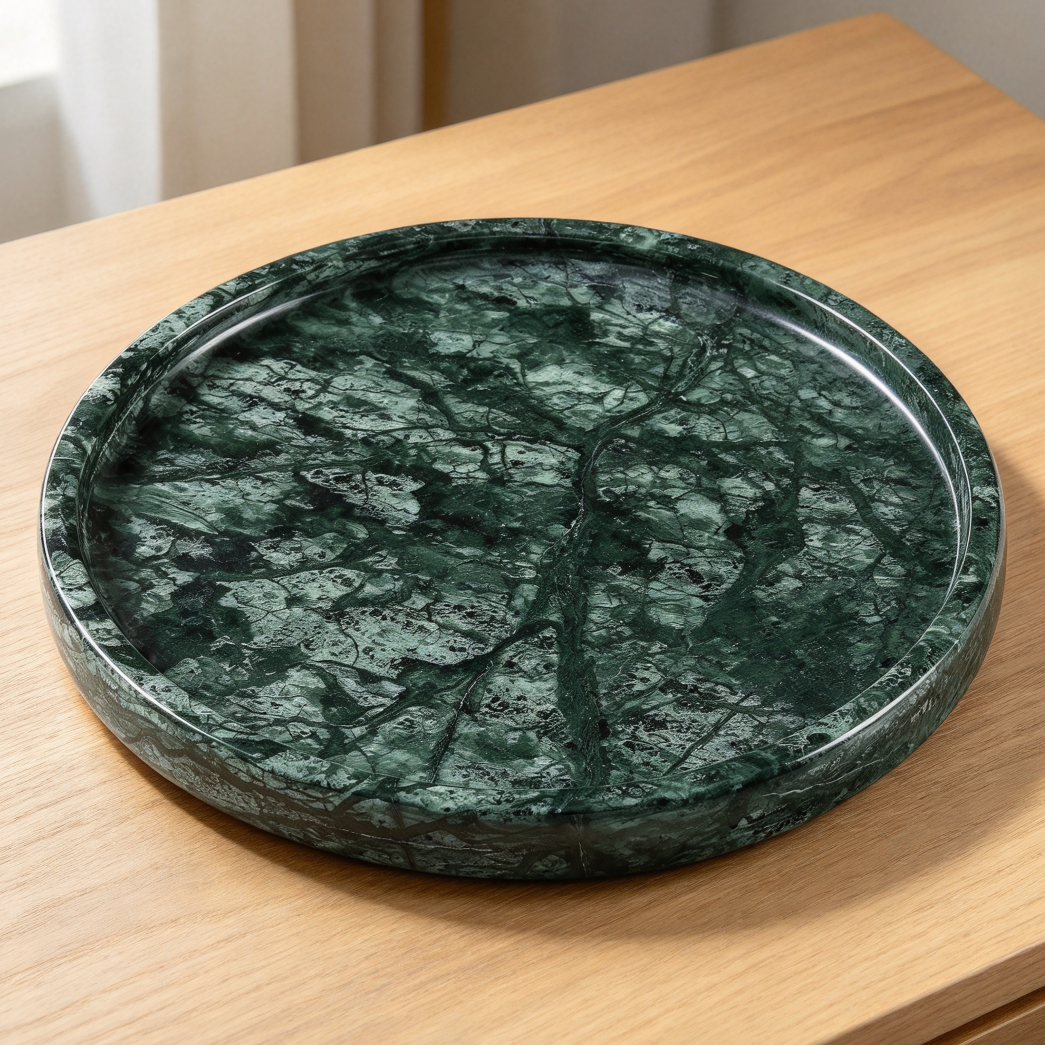 8-Inch Green Natural Marble Round Decorative Tray