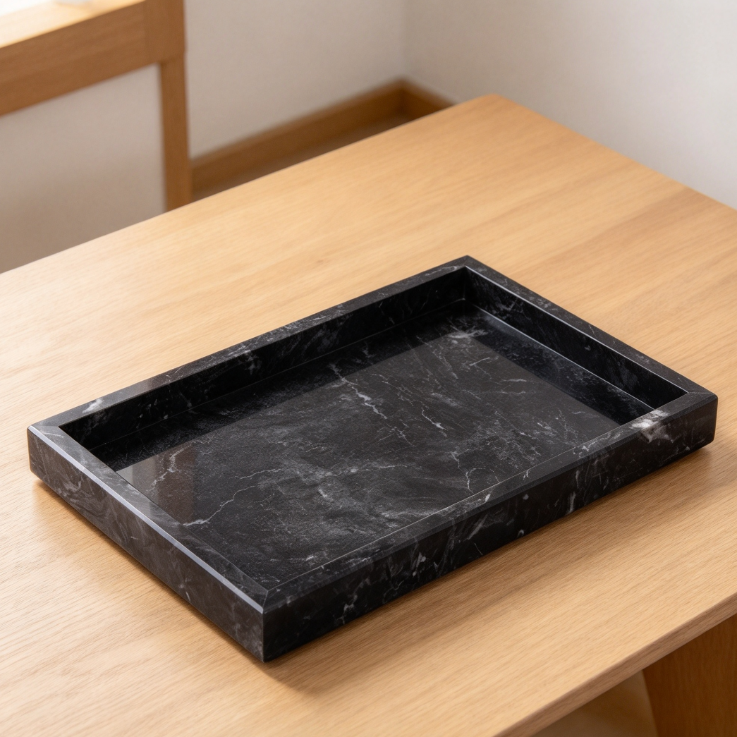 12x8 Gray Black Marble Bathroom and Vanity Tray