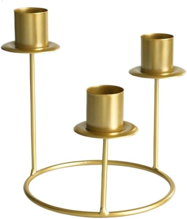 Golden Round Three-Head Metal Candle Holder