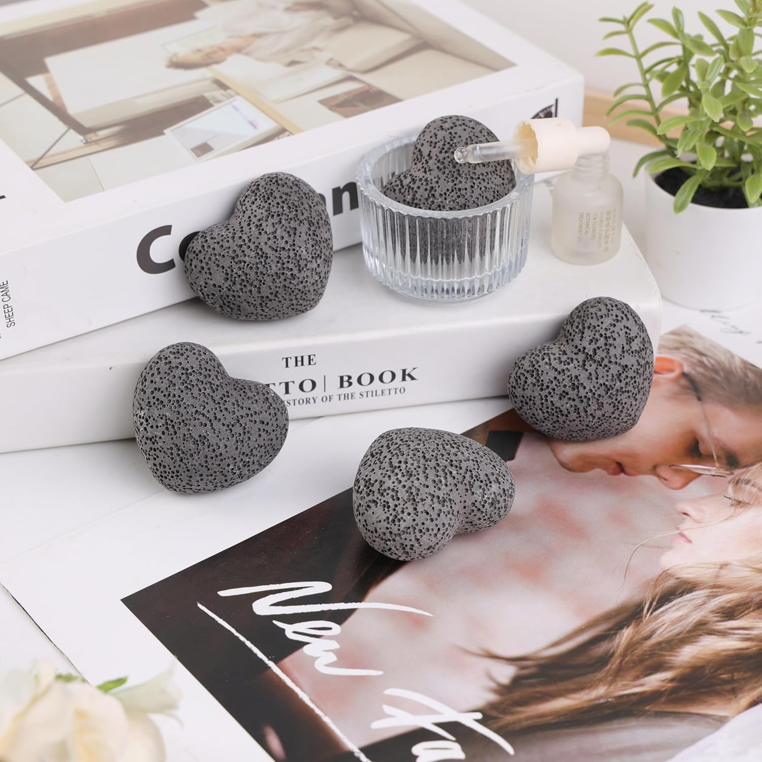 2-Piece Black Heart-Shaped Lava Rock Oil Diffusers - Image 2